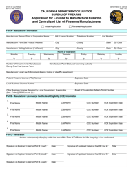Form BOF017 &quot;Application for License to Manufacture Firearms and Centralized List of Firearms Manufacturers&quot; - California