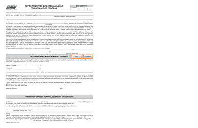 Document preview: Form ADM9050 Appointment of Director as Agent for Service of Process - California
