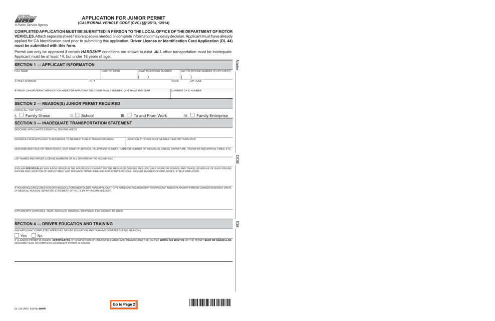 Form DL120  Printable Pdf