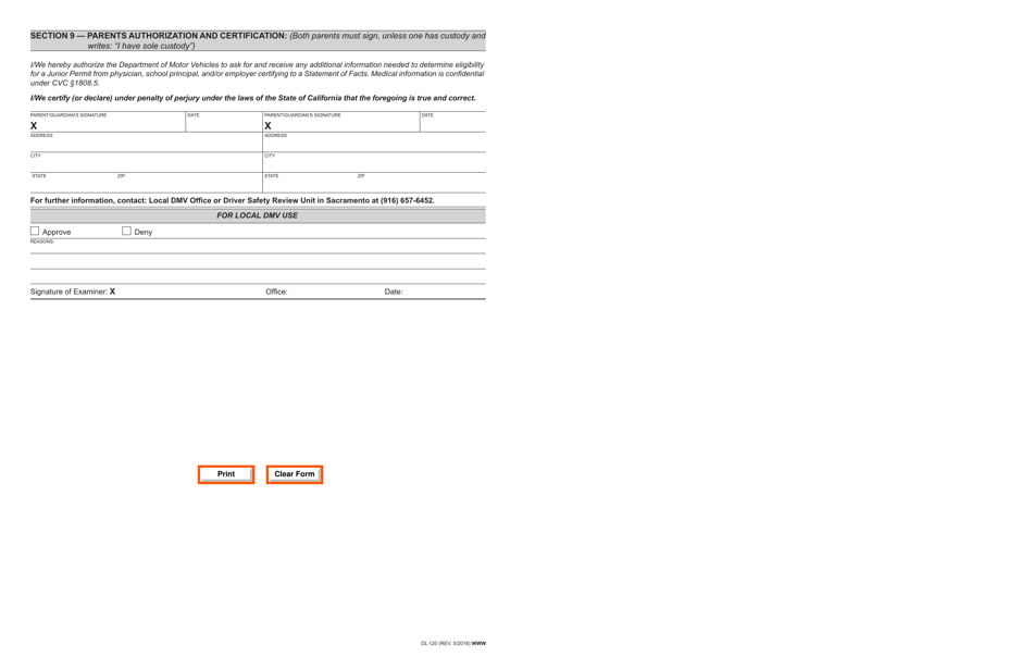 Form DL120 Application for Junior Permit - California, Page 4