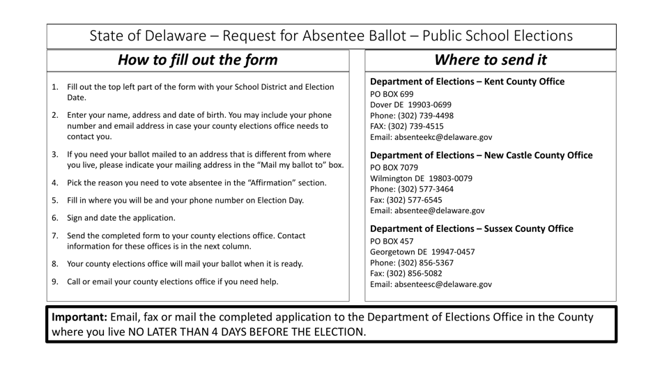 Request for Absentee Ballot - Public School Elections - Delaware, Page 2