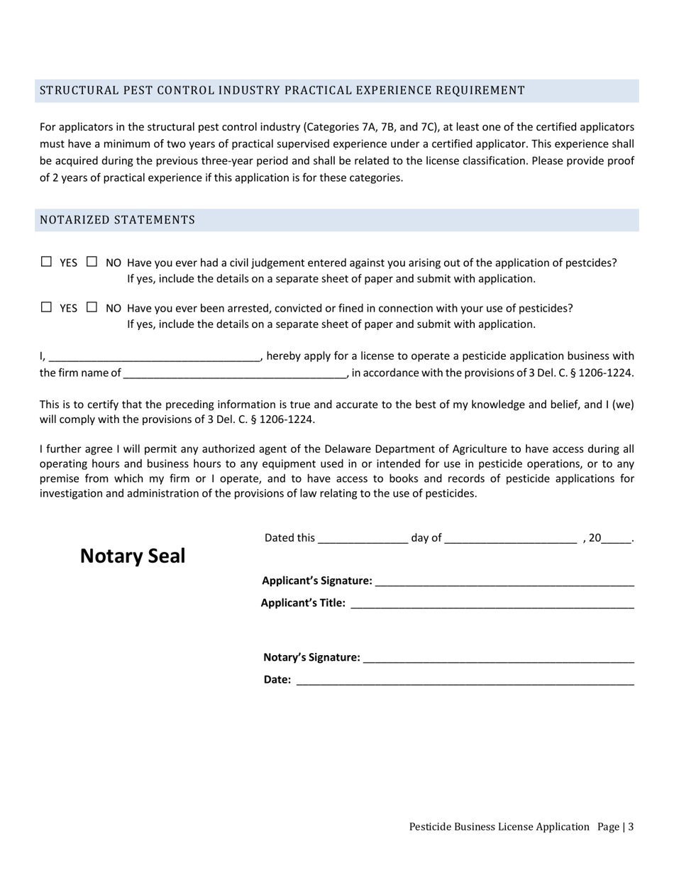 Pesticide Business License Application - Delaware, Page 3