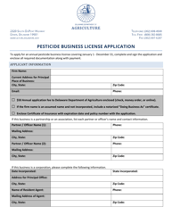 Document preview: Pesticide Business License Application - Delaware