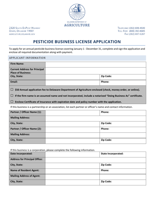 Pesticide Business License Application - Delaware Download Pdf
