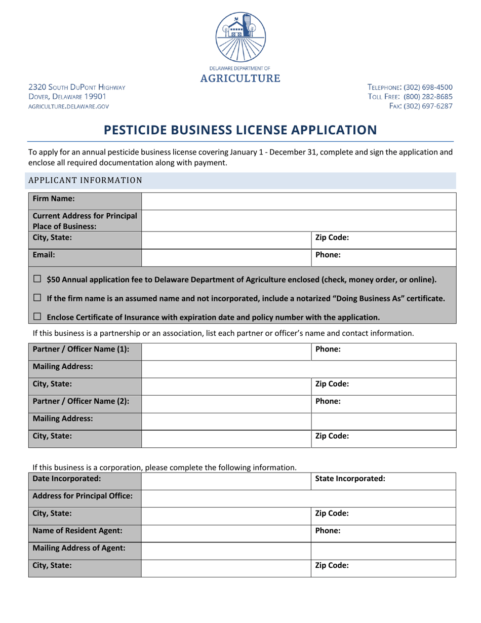 Delaware Pesticide Business License Application Fill Out, Sign Online