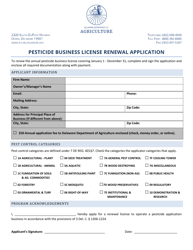 Document preview: Pesticide Business License Renewal Application - Delaware