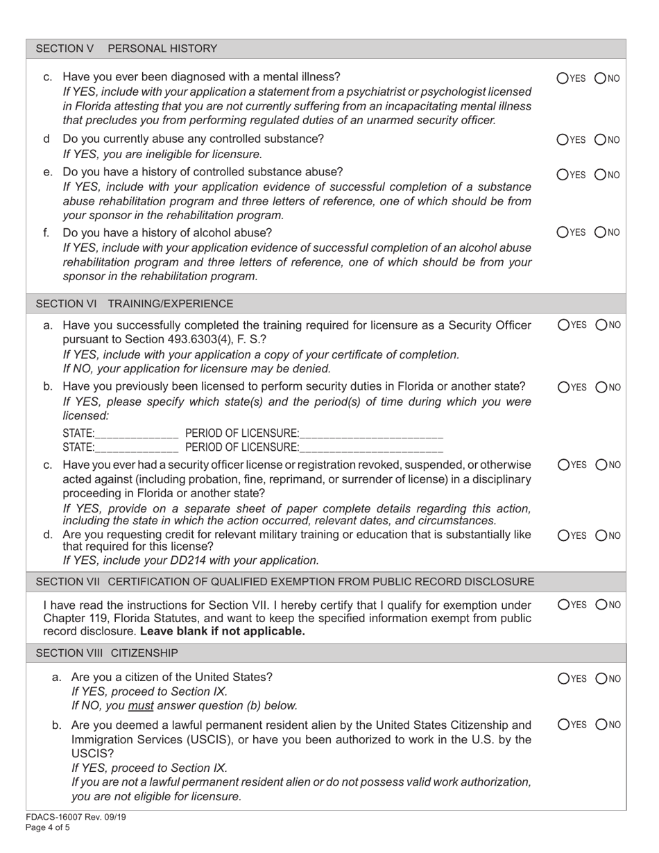 Form FDACS-16007 Application for Security Officer License - Florida, Page 10