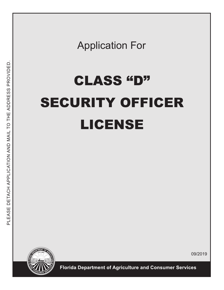 Form FDACS-16007 Application for Security Officer License - Florida, Page 1