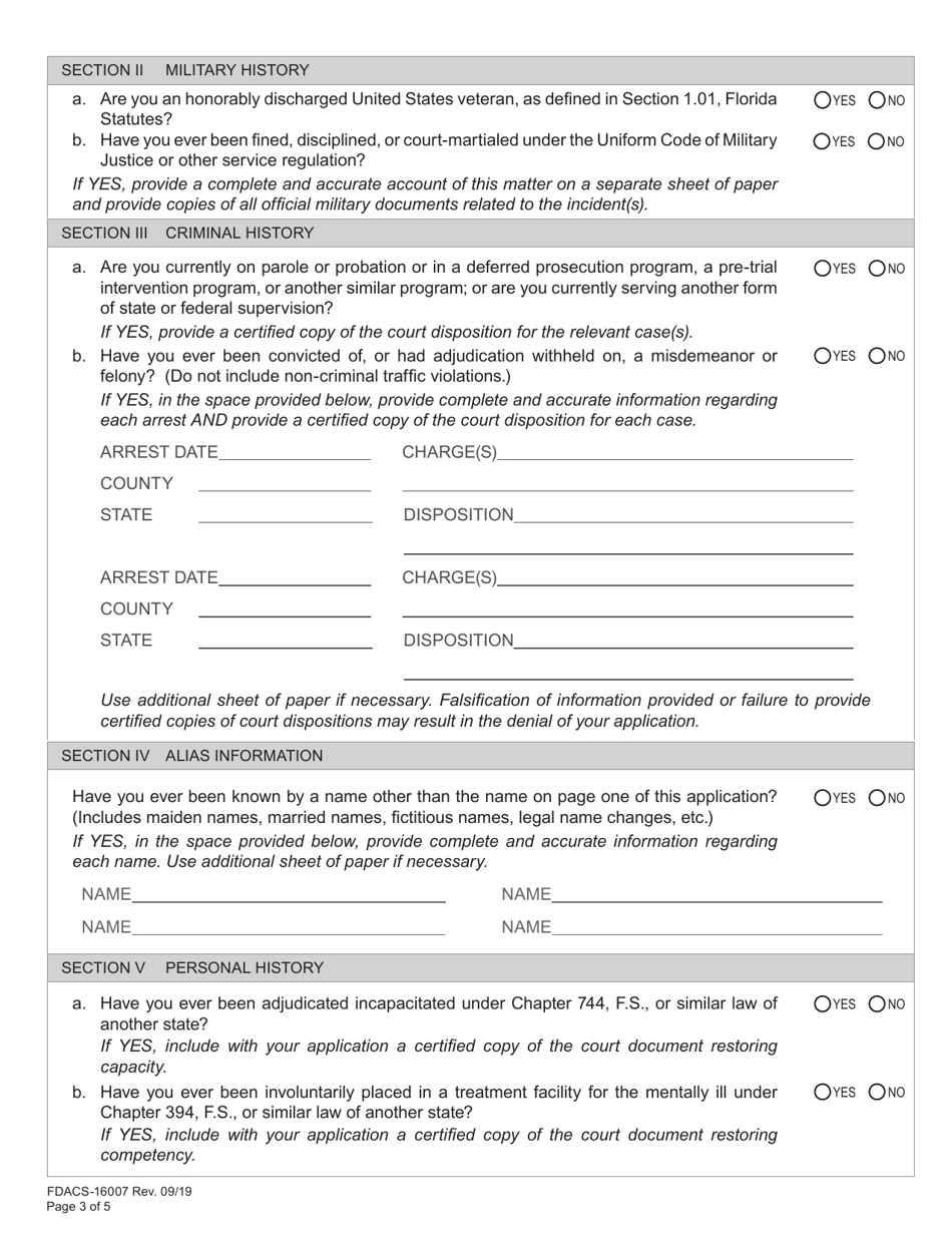 Form FDACS-16007 Application for Security Officer License - Florida, Page 9