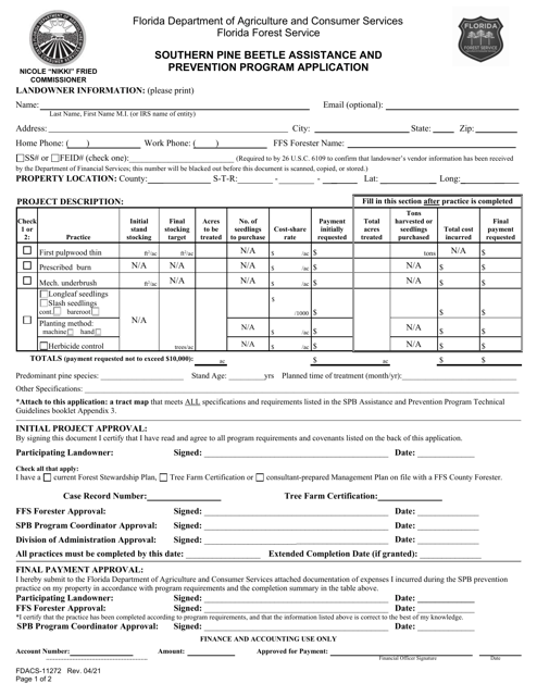 Form FDACS-11272  Printable Pdf