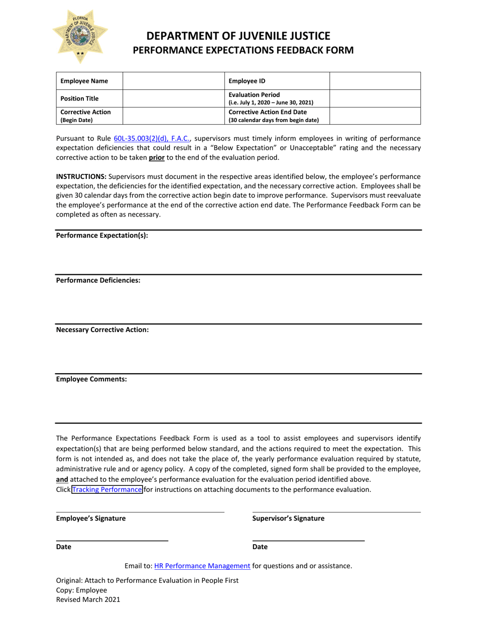 Performance Expectations Feedback Form - Florida, Page 1