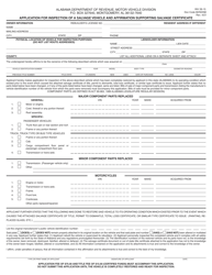 Document preview: Form INV26-15 Application for Inspection of a Salvage Vehicle and Affirmation Supporting Salvage Certificate - Alabama