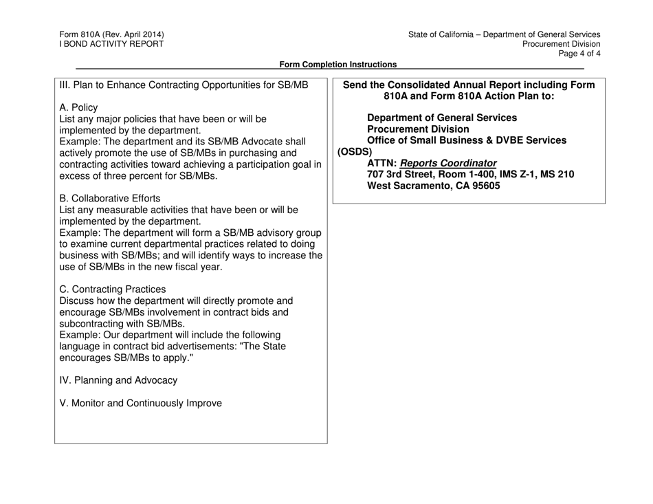 Form DGS PD810A Infrastructure Bond Activity Report - California, Page 5