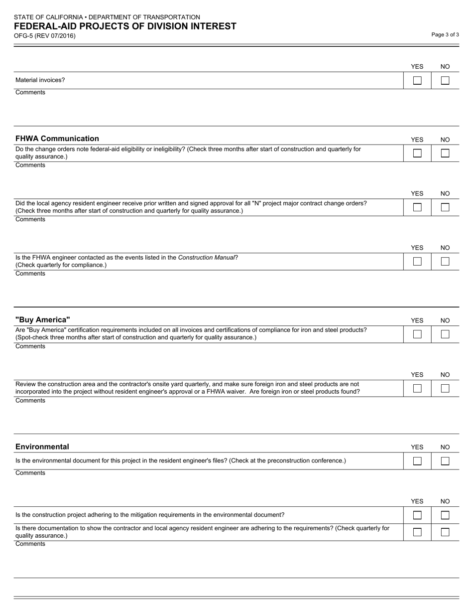 Form OFG-05 Federal-Aid Projects of Division Interest - California, Page 3