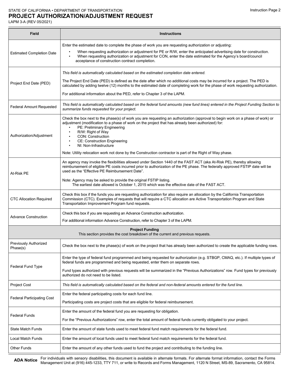 Form LAPM3-A Project Authorization / Adjustment Request - California, Page 4