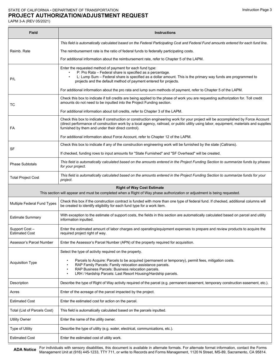 Form LAPM3-A Project Authorization / Adjustment Request - California, Page 5