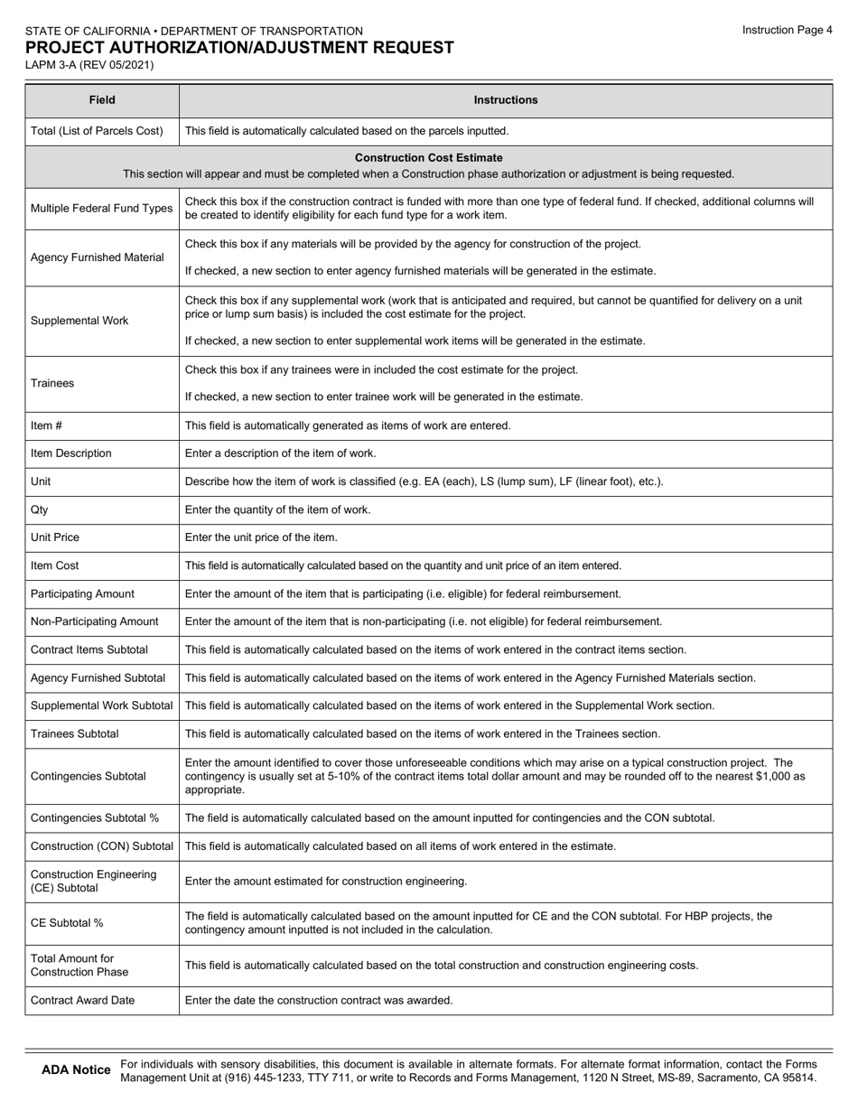 Form LAPM3-A Project Authorization / Adjustment Request - California, Page 6