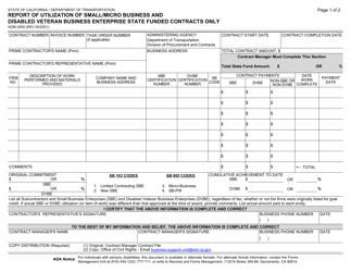 Form ADM-3059 Report of Utilization of Small/Micro Business and Disabled Veteran Business Enterprise State Funded Contracts Only - California