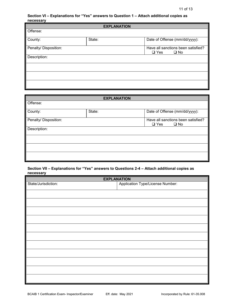 Form DBPR BCAIB1 Application for Initial Certification by Examination or Endorsement - Inspectors and Plans Examiners - Florida, Page 11