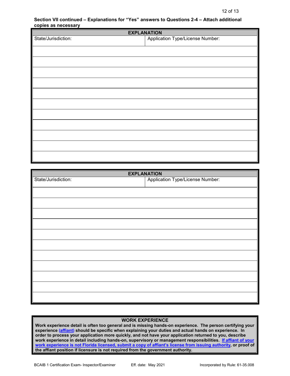 Form DBPR BCAIB1 Application for Initial Certification by Examination or Endorsement - Inspectors and Plans Examiners - Florida, Page 12