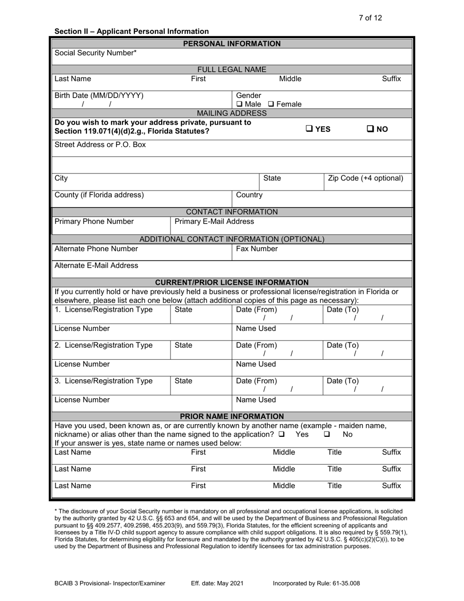 Form DBPR BCAIB3 Application for Provisional Certificate - Inspectors and Plans Examiners - Florida, Page 7