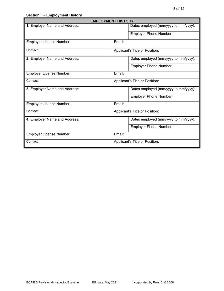 Form DBPR BCAIB3 Application for Provisional Certificate - Inspectors and Plans Examiners - Florida, Page 8