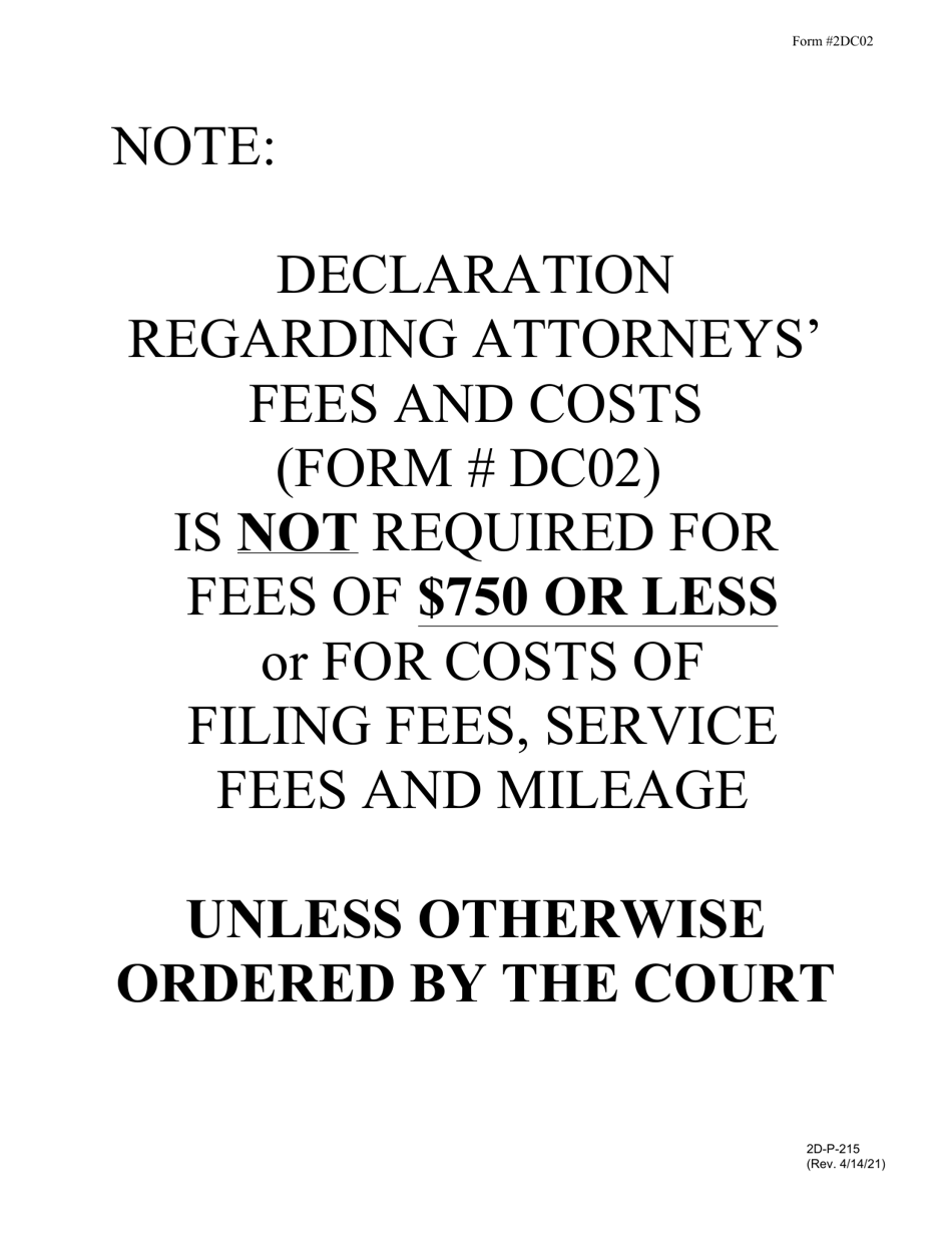Form 2DC02 Declaration Regarding Attorneys Fees and Costs - Hawaii, Page 1