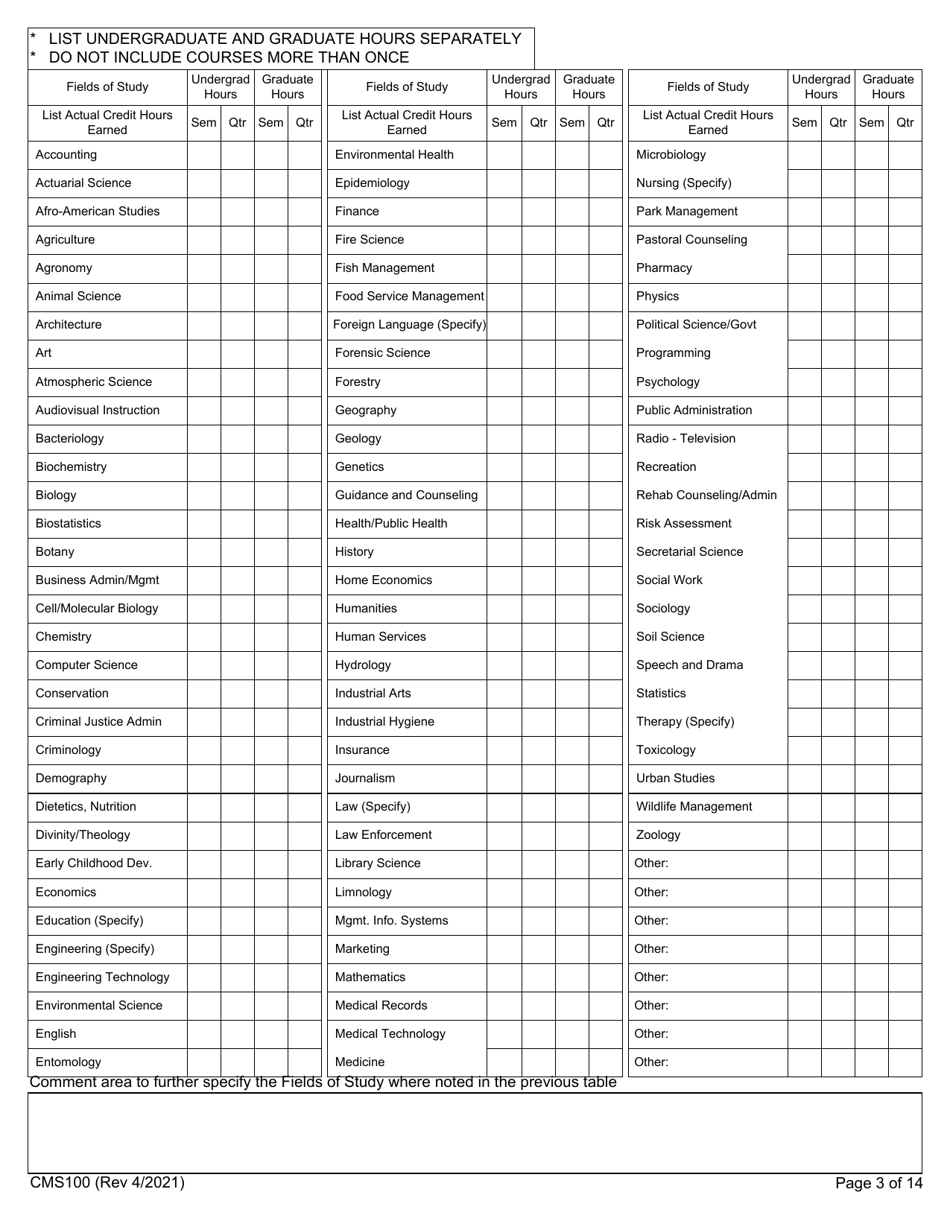 Form CMS100 Examining / Employment Application - Illinois, Page 3