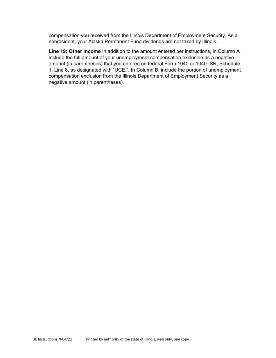 Instructions for Form IL-1040 Schedule NR Nonresident and Part-Year Resident Computation of Illinois Tax for Unemployment Exclusion - Illinois, Page 2