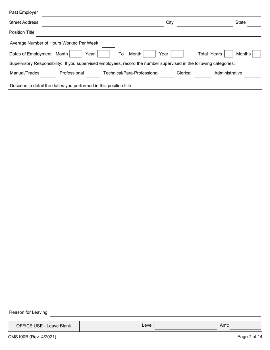 Form CMS-100B Promotional Employment Application - Illinois, Page 7