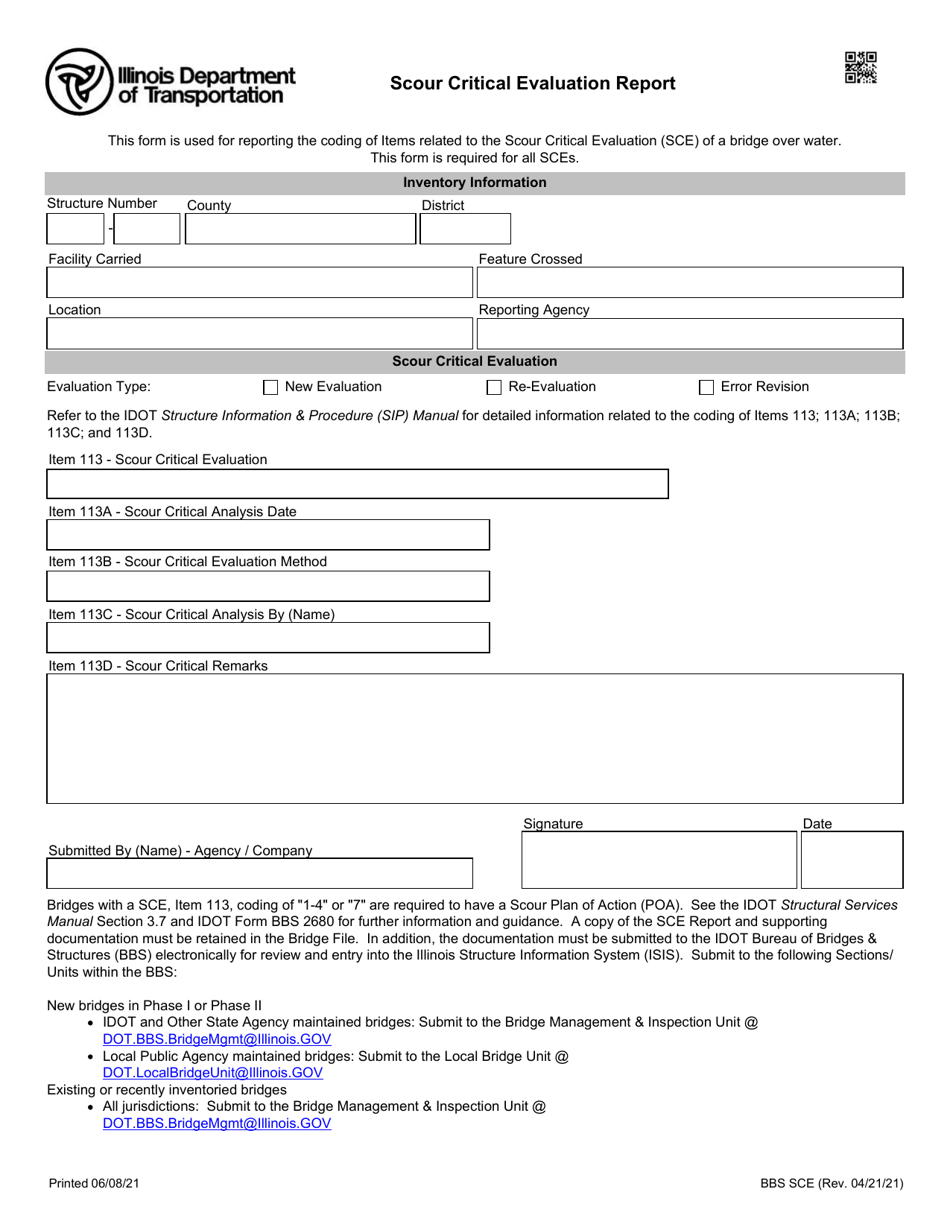 Form BBS SCE Scour Critical Evaluation Report - Illinois, Page 1