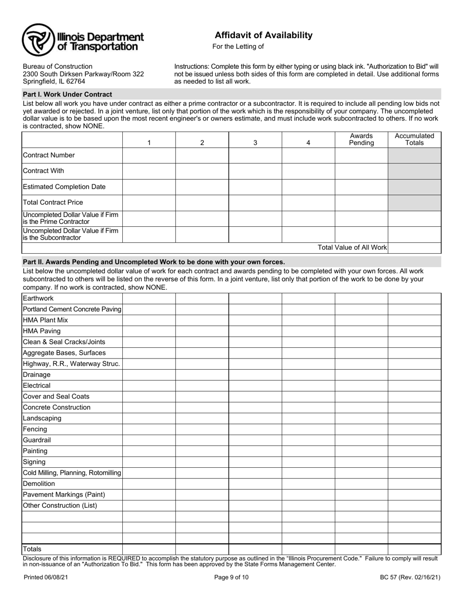 Form BC57 Affidavit of Availability - Illinois, Page 9