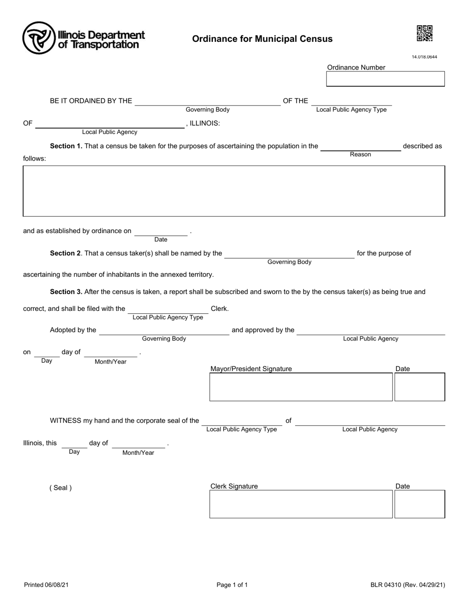 Form BLR04310 Ordinance for Municipal Census - Illinois, Page 1