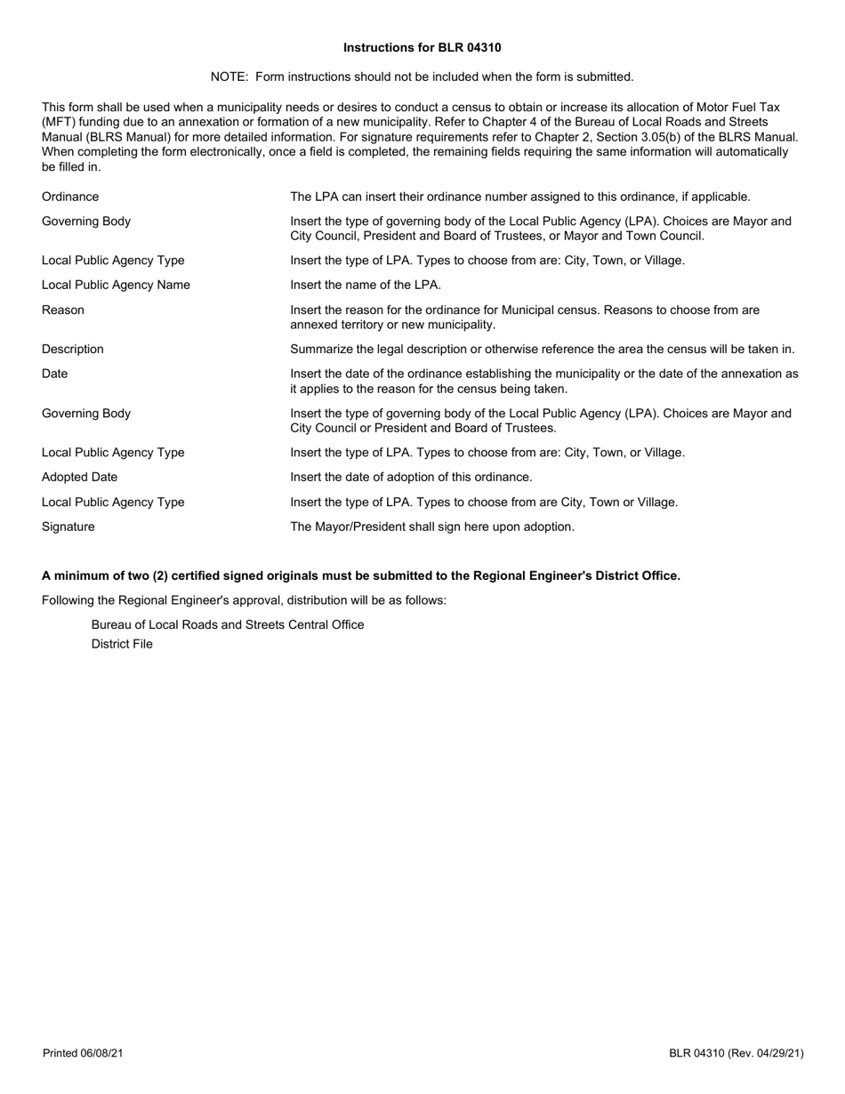 Form BLR04310 Ordinance for Municipal Census - Illinois, Page 2