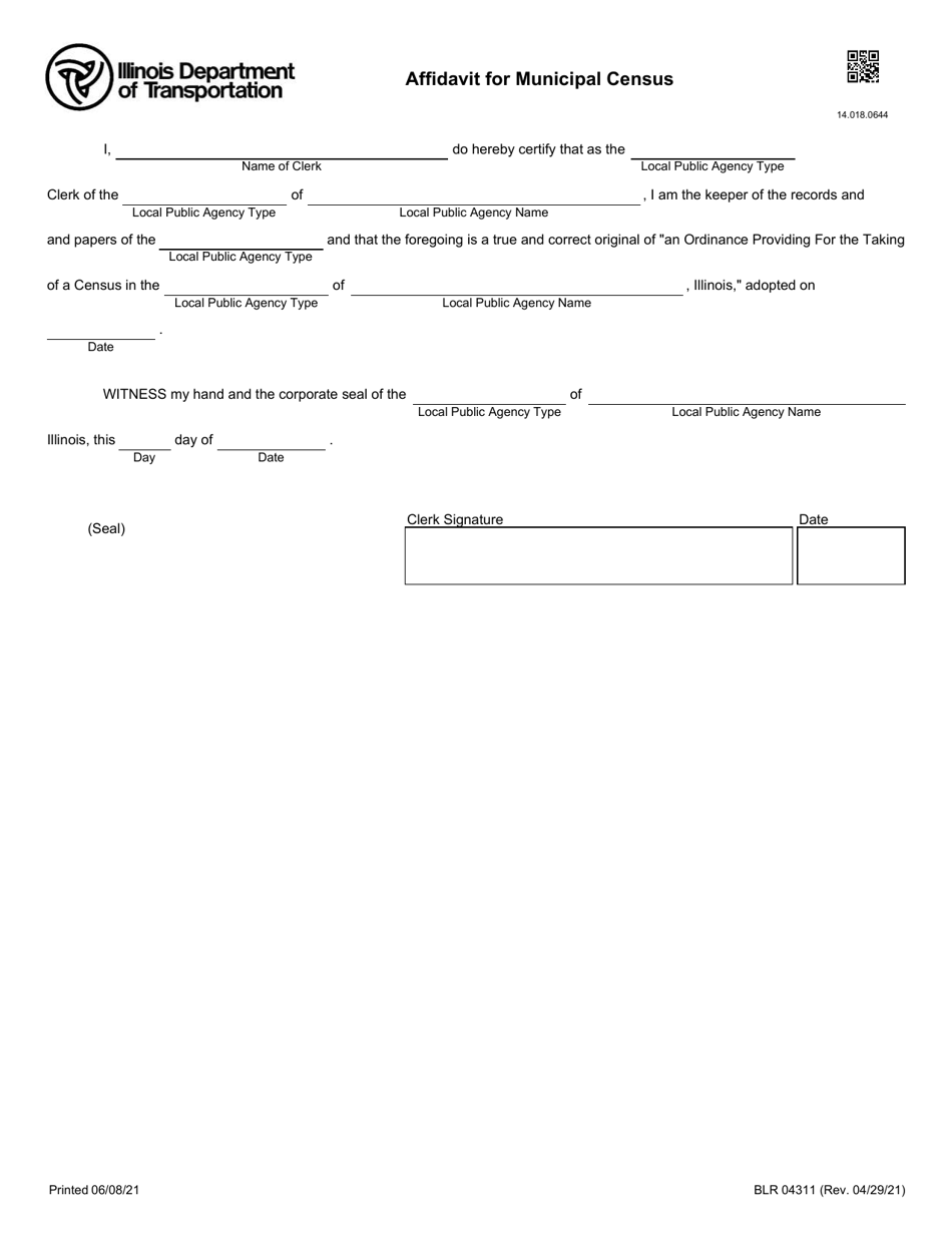 Form BLR04311 Affidavit for Municipal Census - Illinois, Page 1