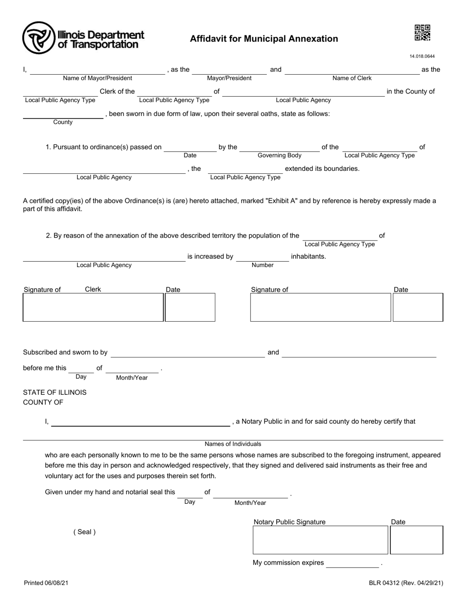 Form BLR04312 Affidavit for Municipal Annexation - Illinois, Page 1