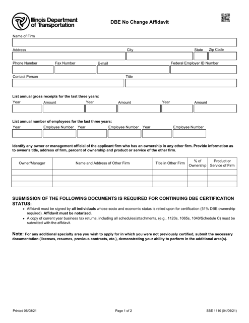 Form SBE1110  Printable Pdf