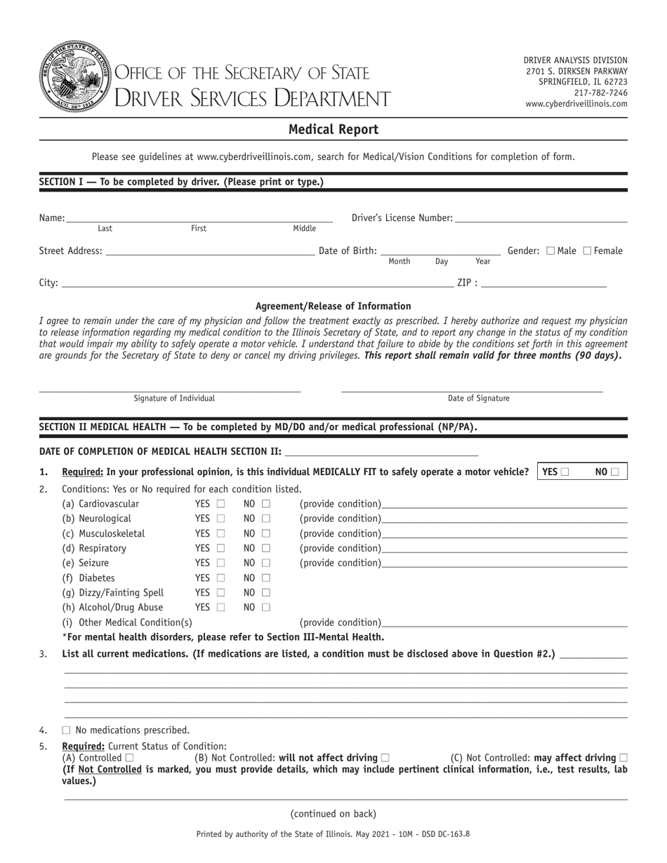 Form DSD DC163 Medical Report - Illinois, Page 1