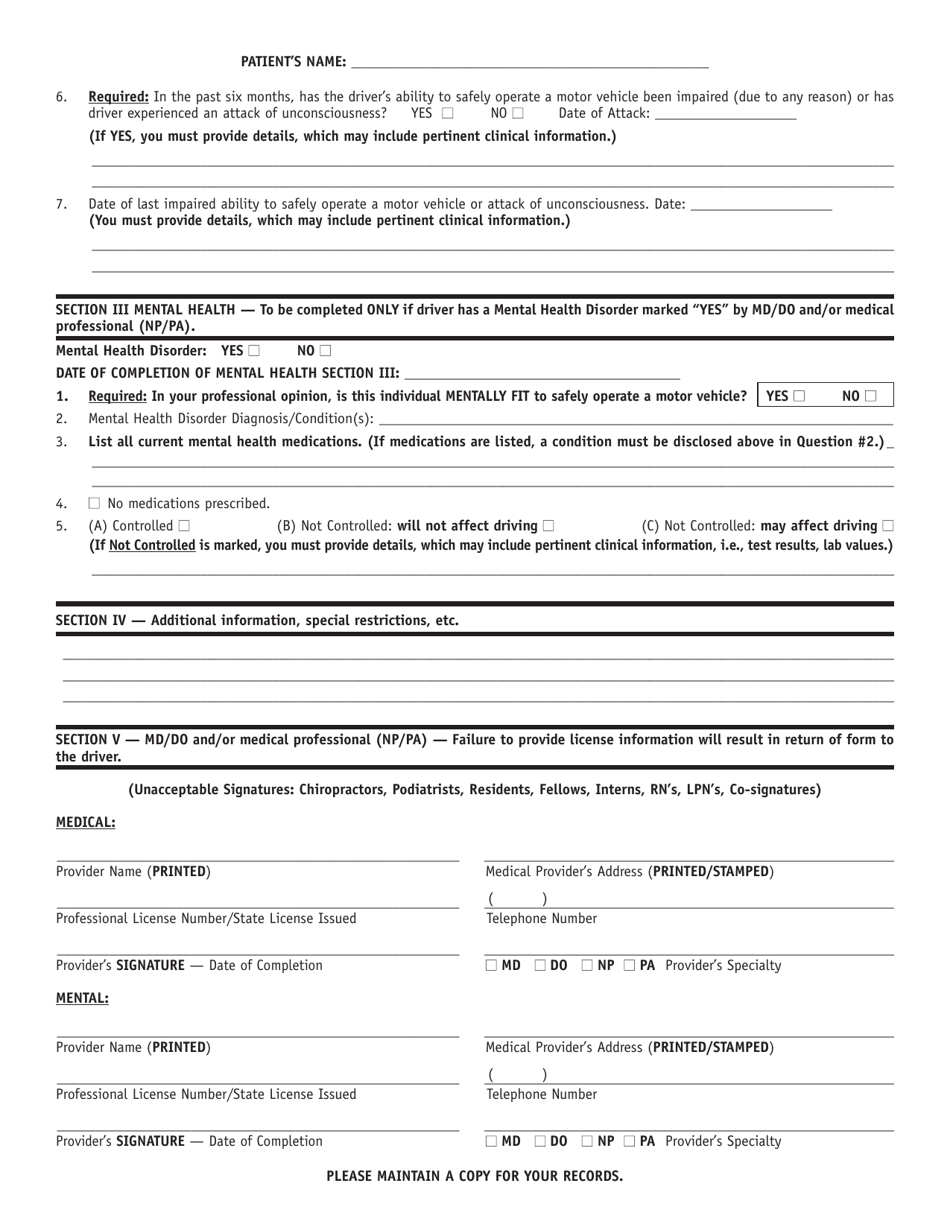 Form DSD DC163 Medical Report - Illinois, Page 2