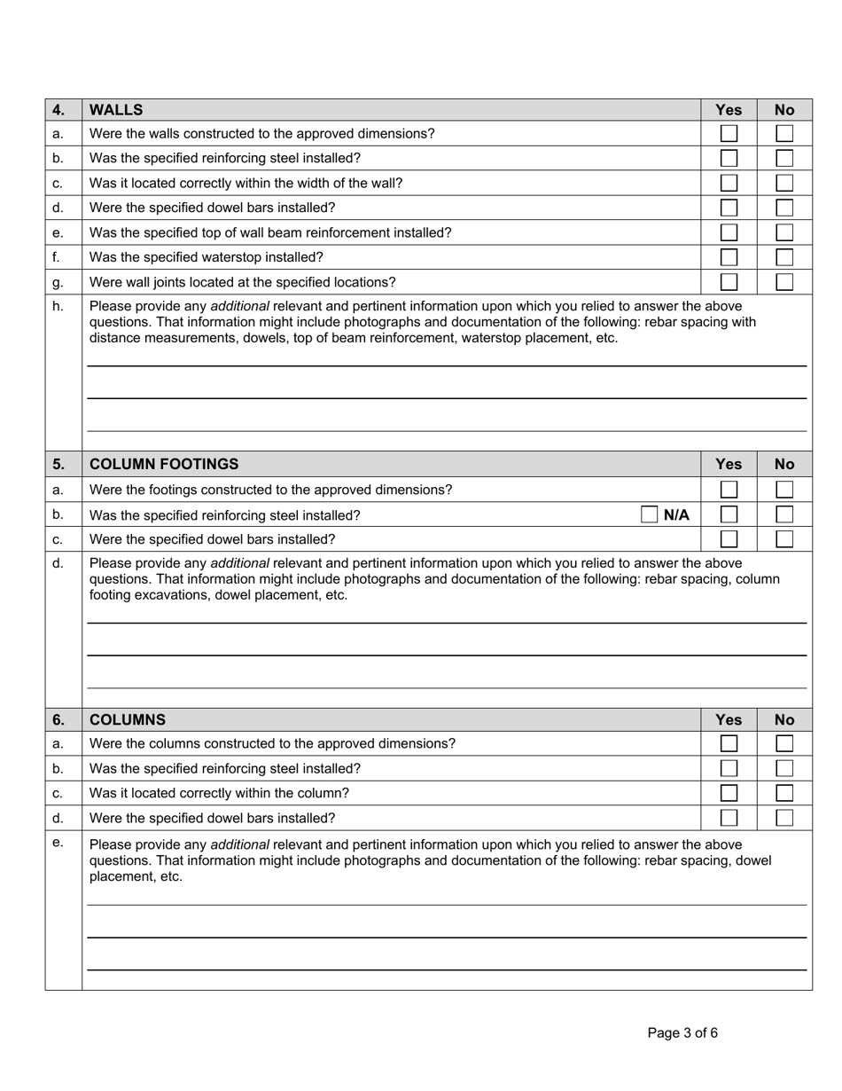 State Form 55053 Professional Engineer Certification Construction of Concrete Liquid Manure Storage Structures - Indiana, Page 3
