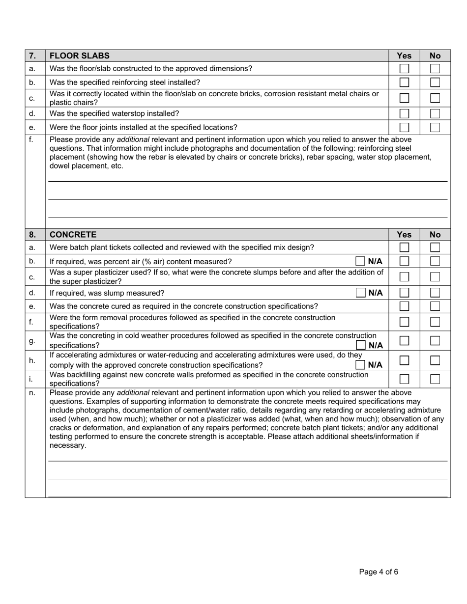 State Form 55053 Professional Engineer Certification Construction of Concrete Liquid Manure Storage Structures - Indiana, Page 4