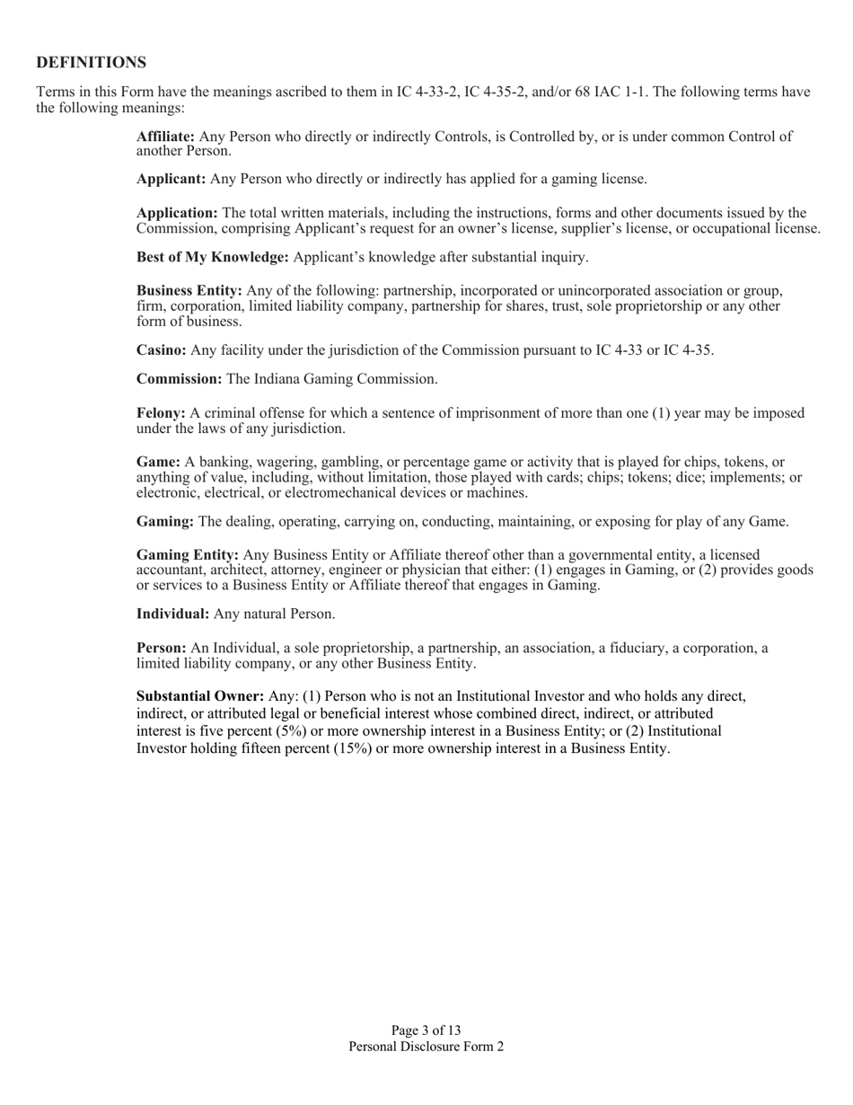 Form 2 (State Form 46781) Personal Disclosure Form - Indiana, Page 3
