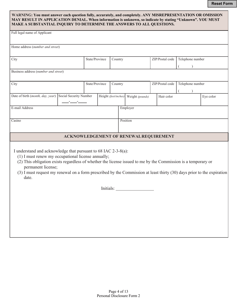 Form 2 (State Form 46781) Personal Disclosure Form - Indiana, Page 4