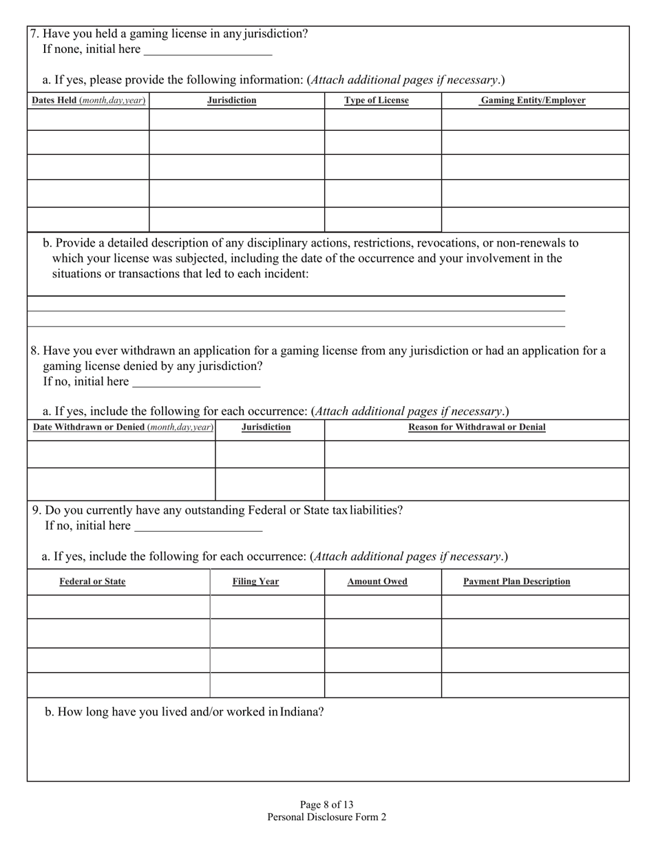 Form 2 (State Form 46781) Personal Disclosure Form - Indiana, Page 8