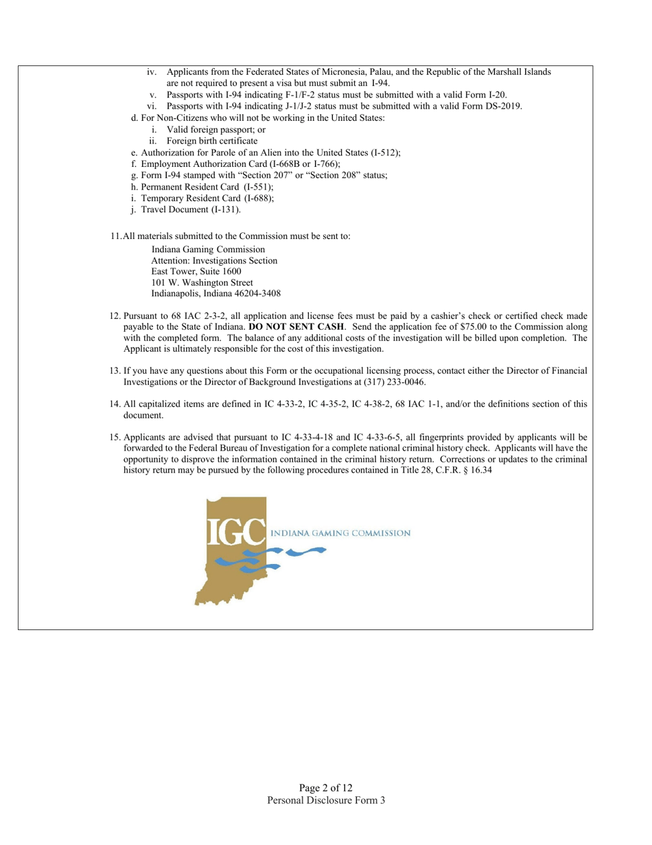 Form 3 (State Form 46782) Personal Disclosure Form - Indiana, Page 2