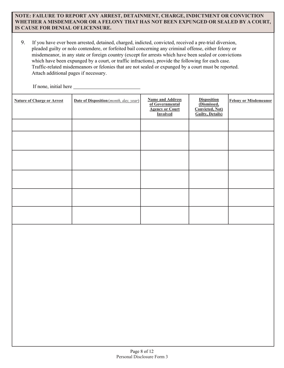 Form 3 (State Form 46782) Personal Disclosure Form - Indiana, Page 8