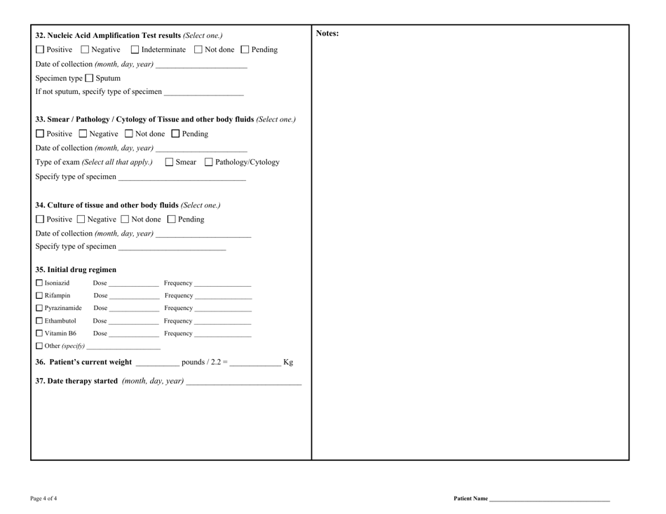 State Form 14058 Report of Tuberculosis - Indiana, Page 4