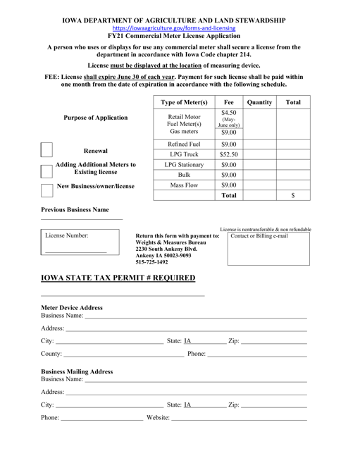 Commercial Meter License Application - Iowa Download Pdf