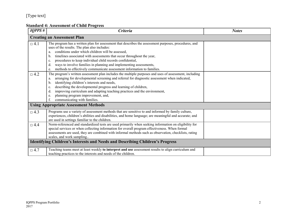 Iowa Quality Preschool Program Standards Program Portfolio Checklist - Iowa, Page 2