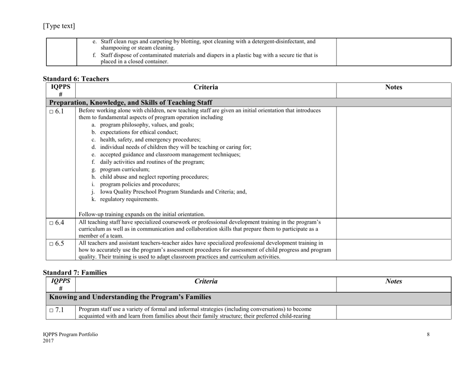 Iowa Quality Preschool Program Standards Program Portfolio Checklist - Iowa, Page 8
